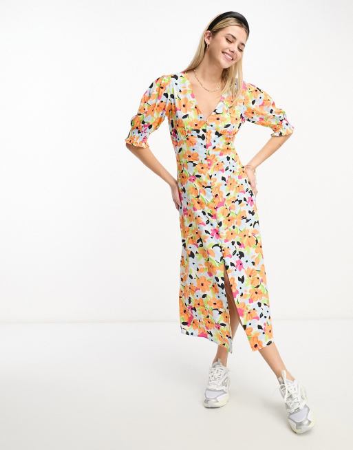 Influence – Midikleid mit auffallendem Blumenmuster und Knopfleiste vorne, 3 von 4