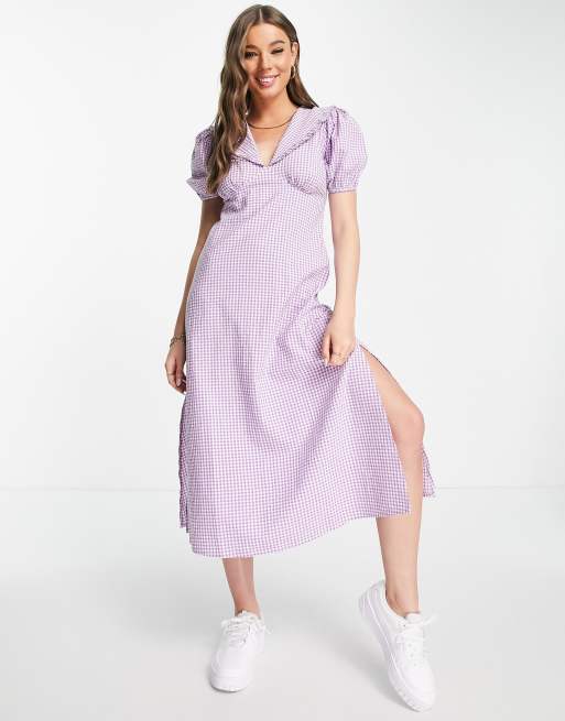 Influence – Midikleid mit Bubikragen und Vichy-Karos in Lila