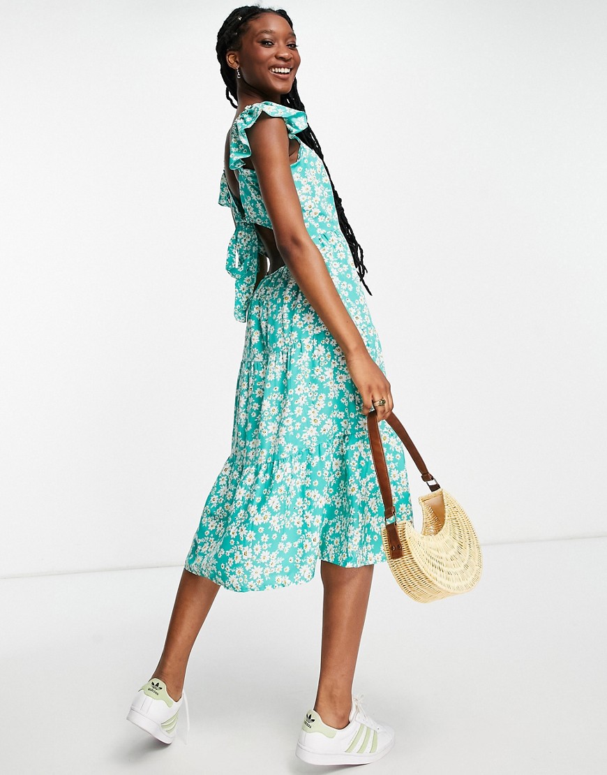 Influence milkmaid tea dress in green floral