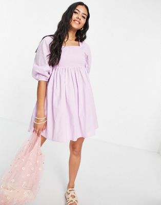Influence mini balloon sleeve beach dress in lilac - ASOS Price Checker