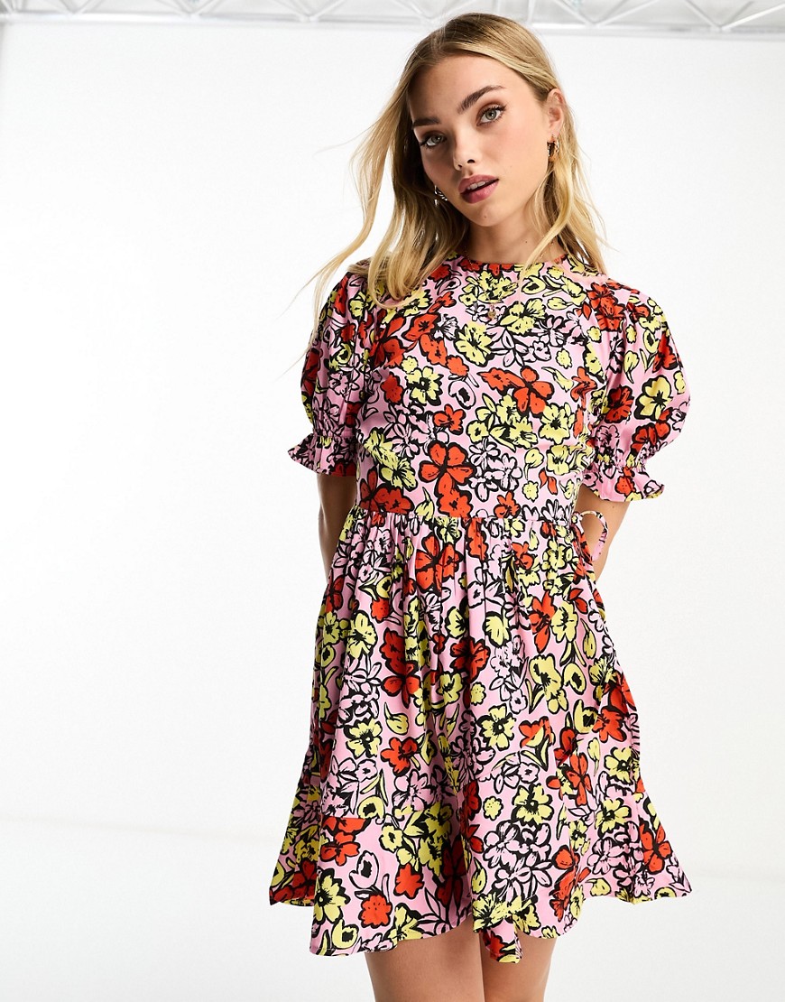 mini dress in bold floral print-Multi