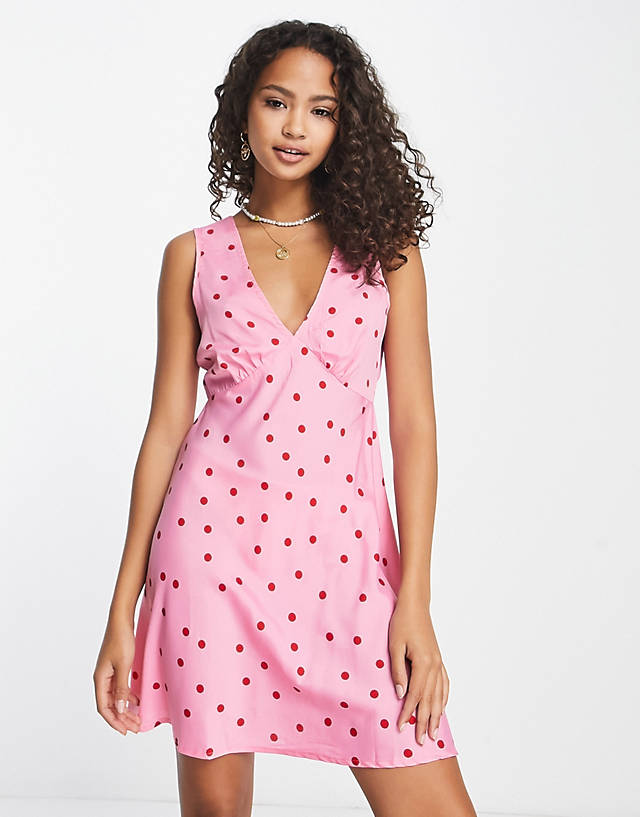 Influence - mini dress in pink polka dot
