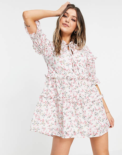Influence mini dress in white floral print