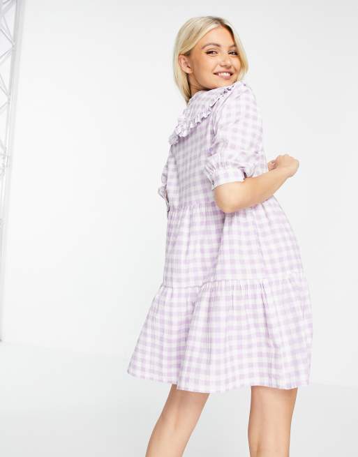 Influence mini dress with collar in lilac gingham, 3 of 4