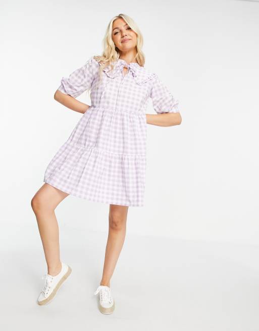 Influence mini dress with collar in lilac gingham, 4 of 4