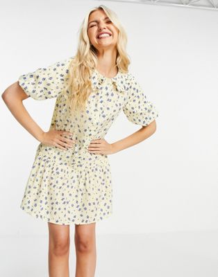Influence mini dress with collar in yellow floral print - ASOS Price Checker