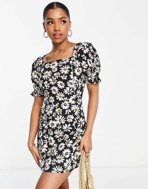 Influence mini dress with cutout back in daisy print ASOS