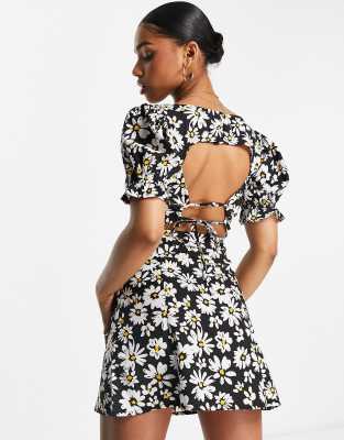 Influence mini dress with cutout back in daisy print - ASOS Price Checker