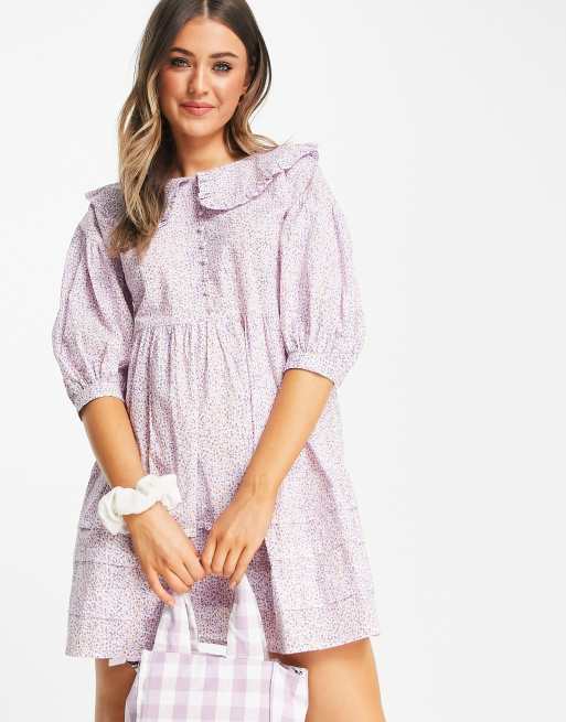 Influence mini dress with peter pan collar in ditsy lilac floral