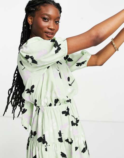 Influence mini floral print dress in green, 4 of 4