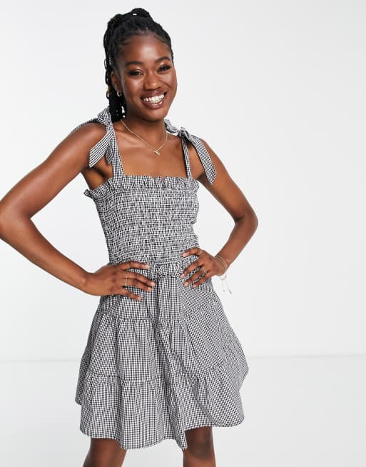 Influence - Mini-jurk met gestrikte mouwen, stroken en gingham ruitje