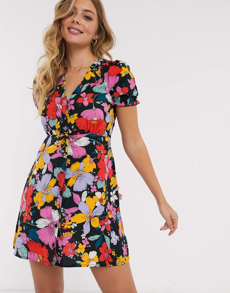 Influence - Mini-jurk met opvallende retro bloemenprint-Multi