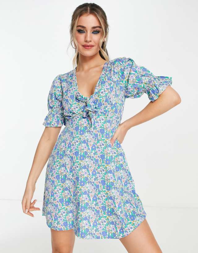 Influence mini tea dress in blue floral print