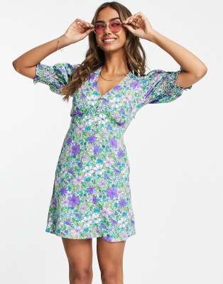 Influence Influence mini tea dress in bright floral print-Multi