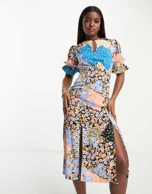 Influence - Nette midi-jurk met fladdermouwen en gemengde bloemenprintjes