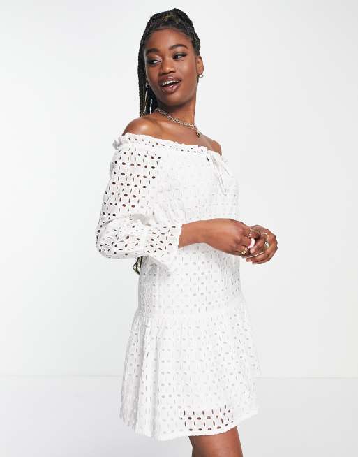 off shoulder broderie dress Broderie Anglaise Off-the-shoulder Dress (Women)