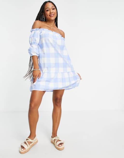 Off the outlet shoulder gingham dress