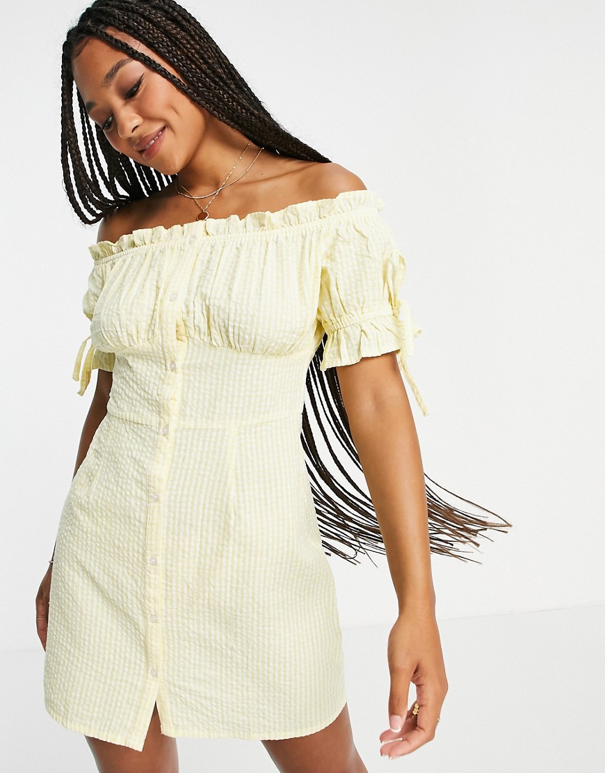 Influence off-the-shoulder mini dress in yellow stripe