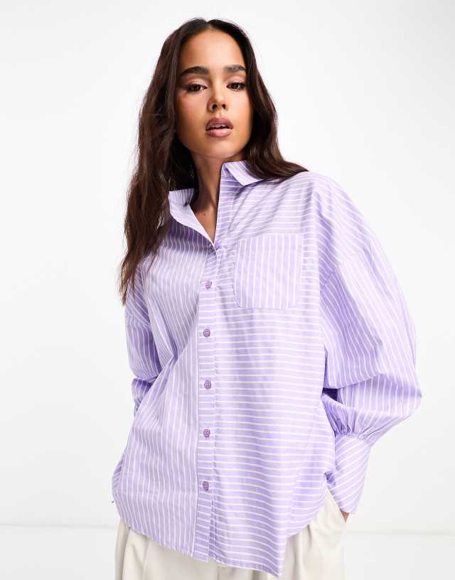 Influence oversized poplin shirt in lilac stripe