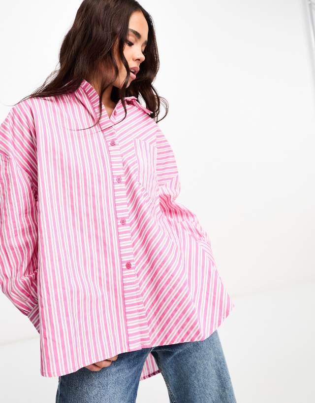 Influence oversized poplin shirt in pink stripe