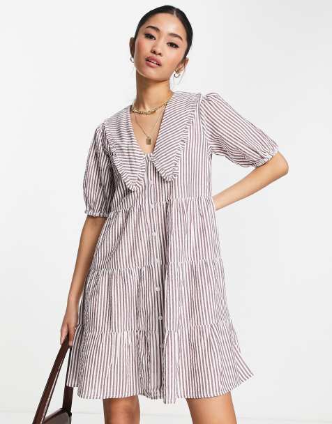 Influence peter pan collar mini dress in brown gingham - view 1