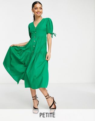 Influence Petite button through midi dress in green
