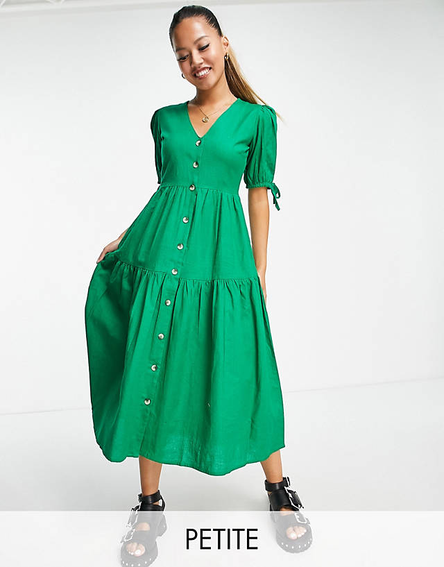 Influence Petite - button through midi dress in green