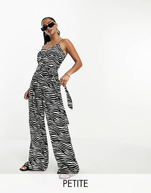 Influence Petite cami strap wide leg jumpsuit in monochrome zebra print ...