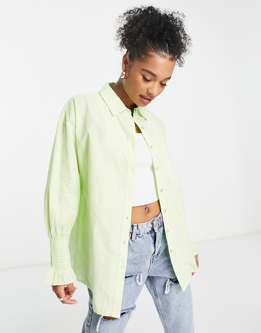 Camicia in popeline verde con maniche raccolte - Influence Petite Camicia donna  - immagine3