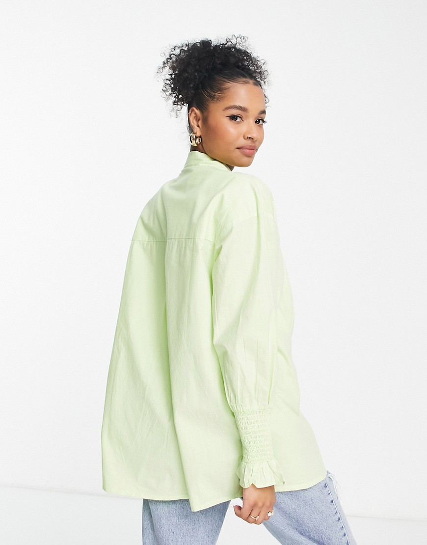 Camicia in popeline verde con maniche raccolte - Influence Petite Camicia donna  - immagine2