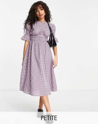 Influence Petite cotton poplin ruched front midi dress in lilac stripe
