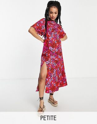Influence Petite flutter sleeve midi tea dress in mixed floral print