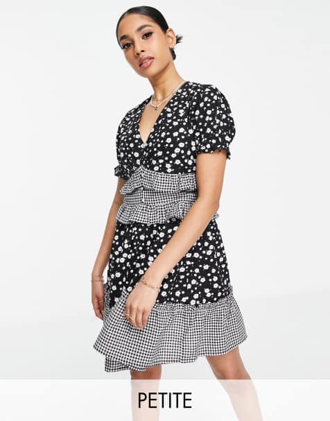 Influence Petite frill detail mini dress in mixed floral print