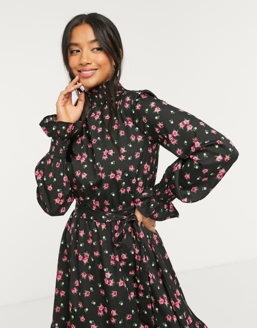 Black floral 2025 high neck dress