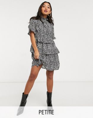 Influence Petite high neck tiered mini dress in ditsy floral print - ASOS Price Checker
