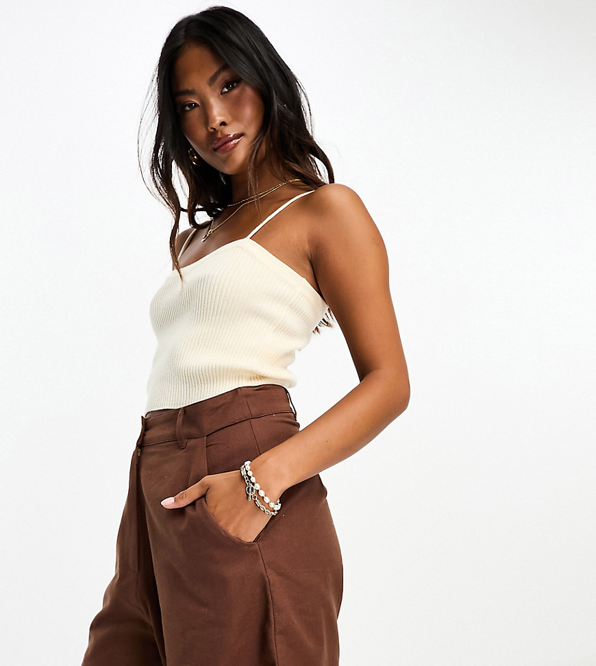 Influence Petite linen blend shorts in chocolate-Brown