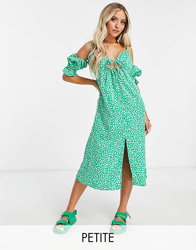 Influence Petite - midi cami dress with short sleeve in green floral