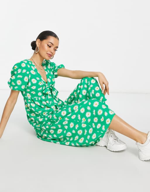 Influence Petite midi dress in green floral print