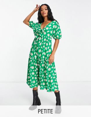 Influence Petite midi dress in green floral print