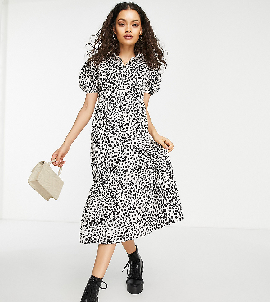 Influence Petite midi shirt dress in leopard print-Multi