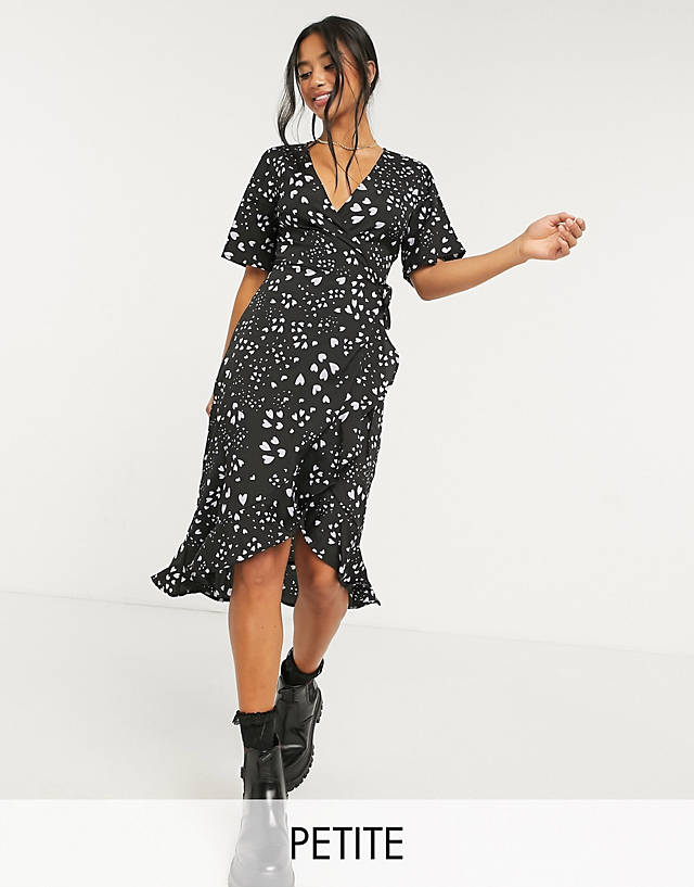 Influence Petite - midi wrap dress with frill in heart print