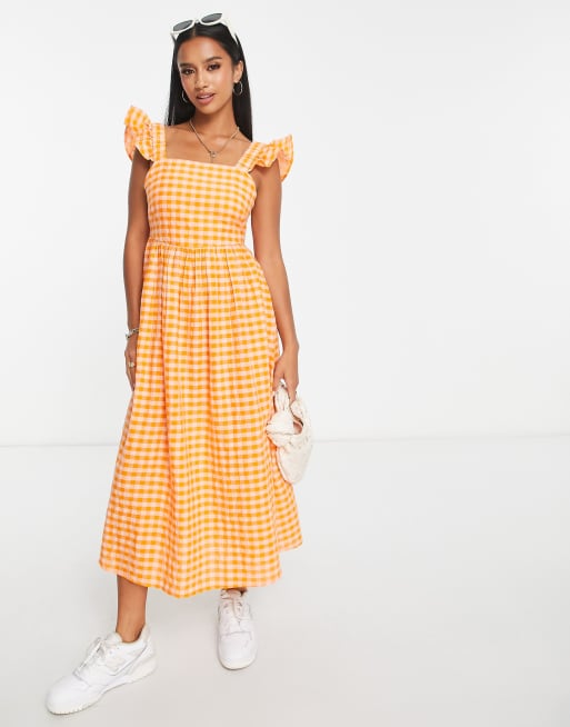 Daisy Dress in Orange Seersucker
