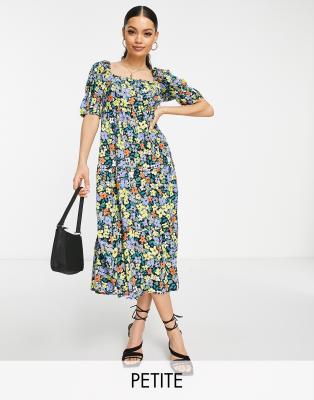 Influence Petite Puff Sleeve Midi Dress In Bold Floral Print-multi ...