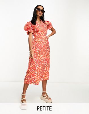 Influence Petite wrap front midi dress in red floral print - ASOS Price Checker
