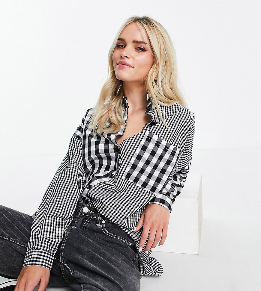 Influence Petite shirt in black mixed gingham