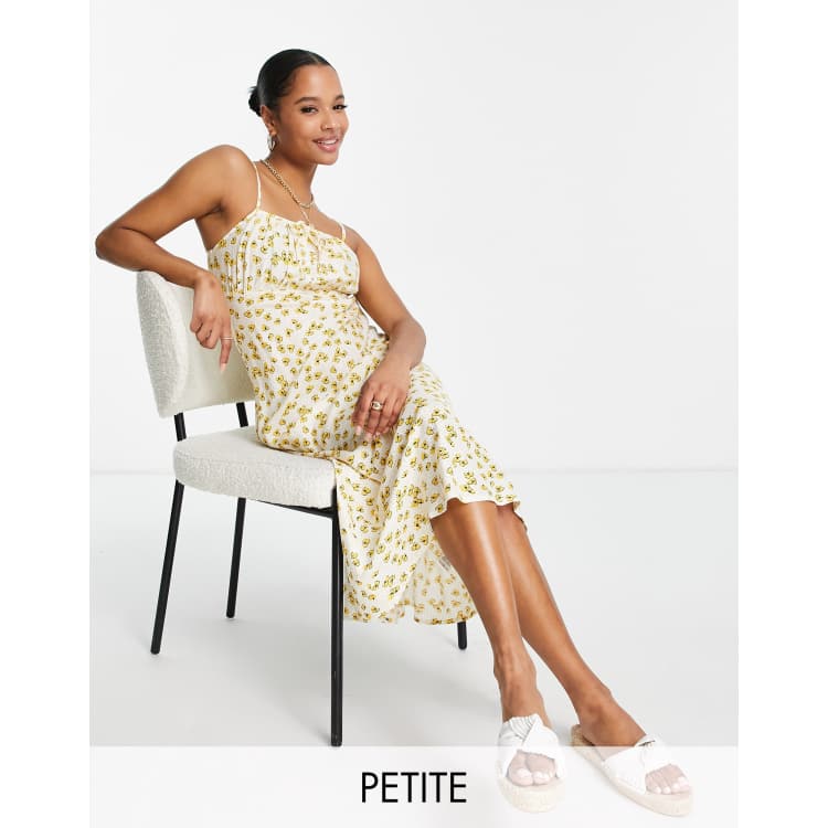 Influence Petite spaghetti strap midi dress in yellow multi floral