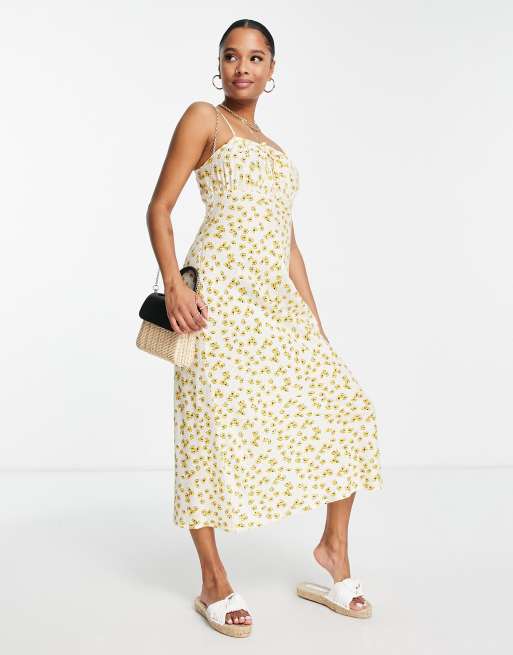 Influence Petite spaghetti strap midi dress in yellow multi floral