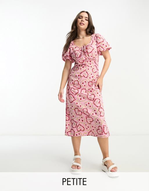 Influence Petite tie front midi dress in heart print