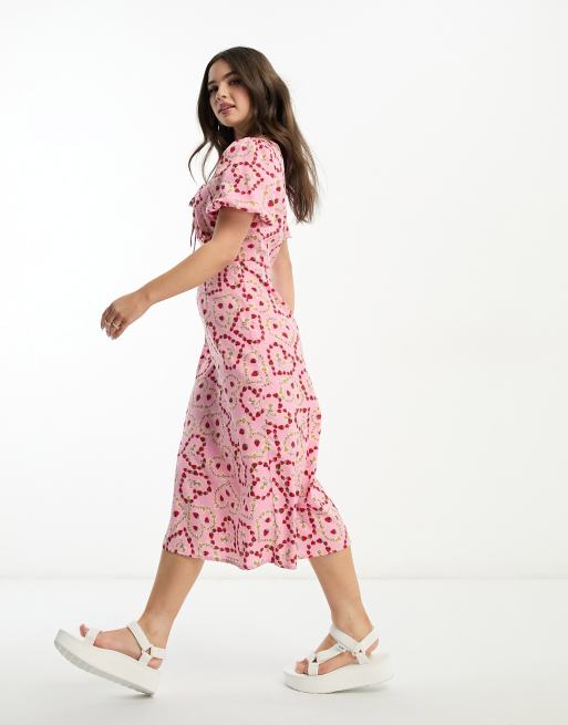 Zara heart print midi hot sale dress