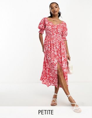Influence Petite tie front midi dress in pink floral print